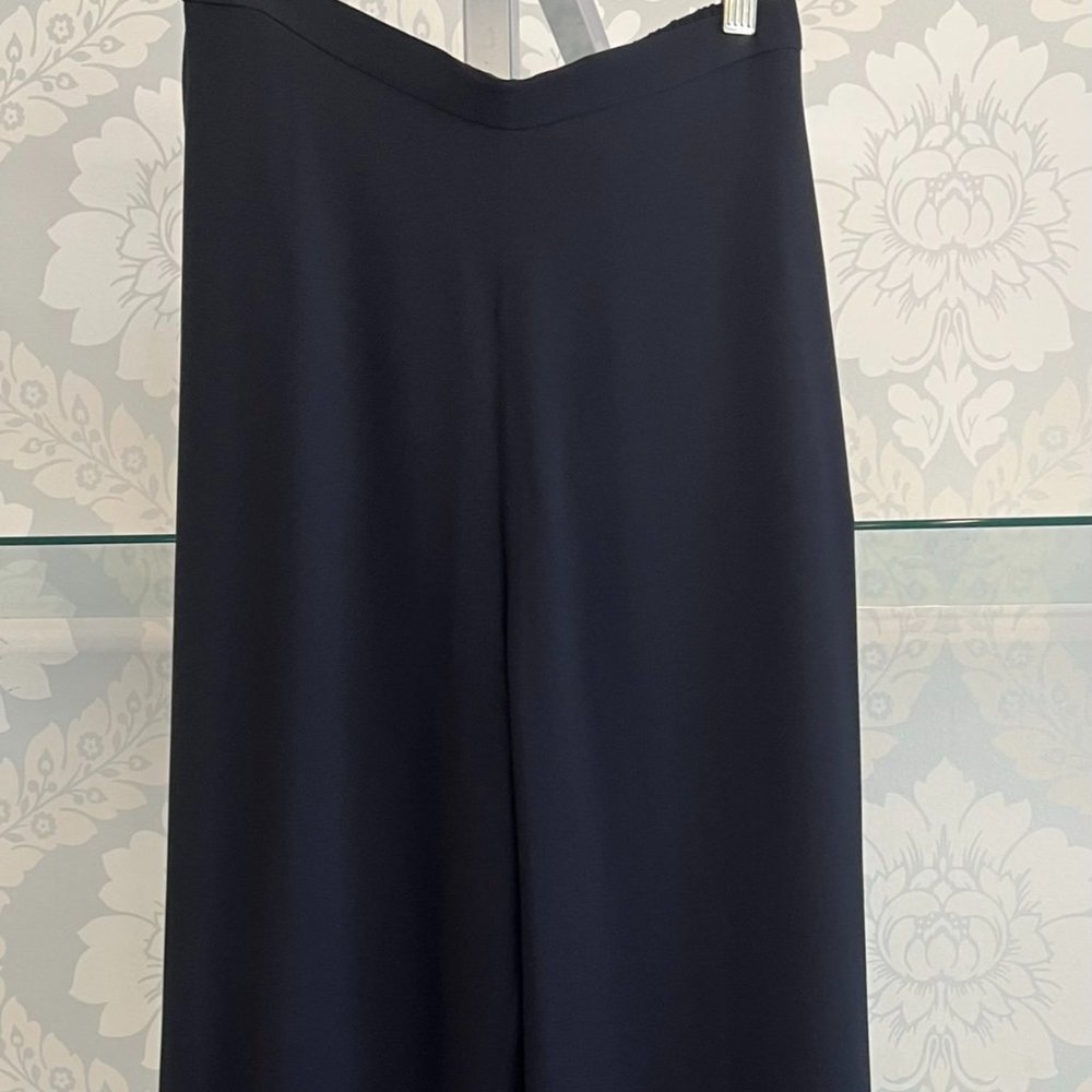 ST. JOHN EVENING Black Straight Leg Flat Front Silk Trouser/Pant